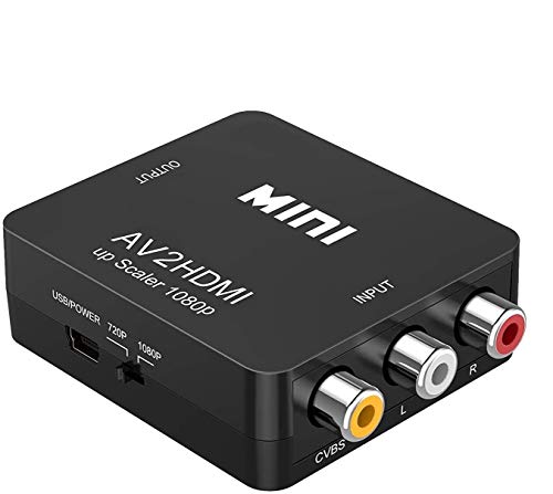 GLER RCA zu HDMI Konverter, 1080P Mini RCA Composite CVBS AV zu HDMI Video Audio Adapter, Unterstützt PAL/NTSC mit USB-Kabel für TV/Laptop/PC/PS3/PS2/Wii/Blue-Ray/STB/Xbox VHS/VCR/HDTV/DVD(Schwarz) von GLER