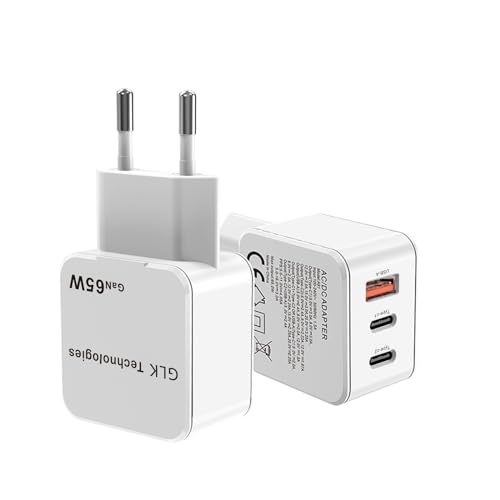 GLK-TECHNOLOGIES® High Power 65W 3-Port USB-C Schnellladegerät/Handy Smatphone Tablet Netzteil Ladegerät iPhone Samsung LG Huawei Xiaomi Android (Schnellladegerät weiß) von GLK-Technologies