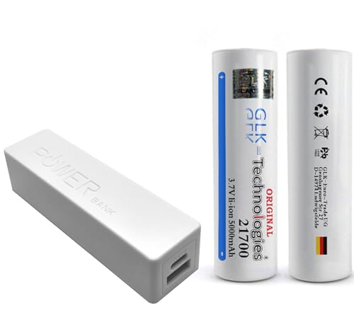 GLK-Technologies® 2X Powerbank G2PB21700 Externer Akku Flat Top Flachpol-Akku Taschenlampe Scheinwerfer 5000 mAh 3,7V 2025 BJ von GLK-Technologies