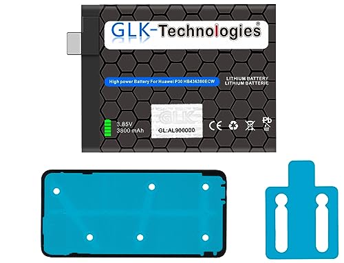 GLK-Technologies® High Power Ersatzakku kompatibel mit Huawei P30 Akku HB436380ECW Battery accu 3800mAh Akku inkl. 2X Klebebandsätze von GLK-Technologies