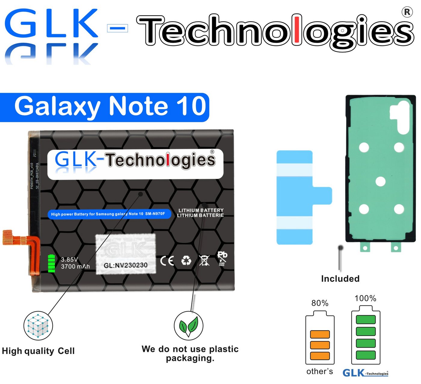 GLK-Technologies GLK Akku für Samsung Galaxy Note 10 (N970F) EB-BN970ABU Ohne Set Handy-Akku (3,8 V) von GLK-Technologies