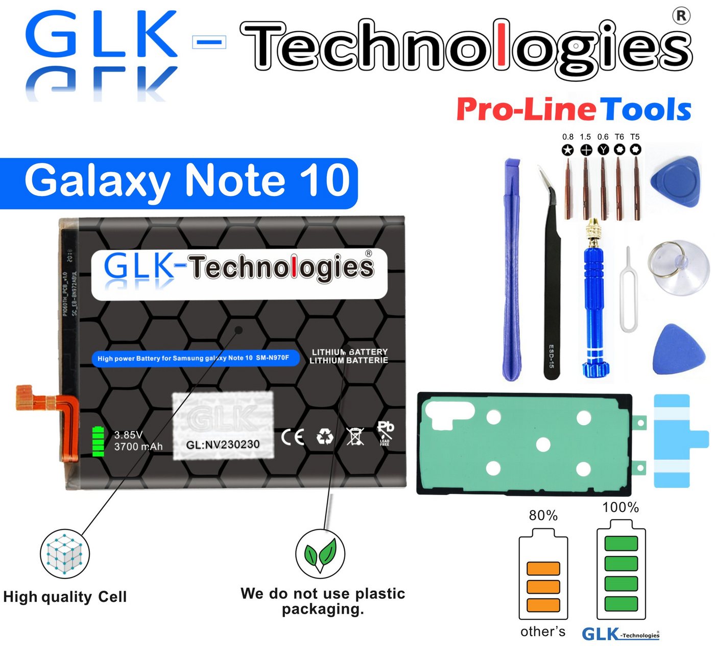GLK-Technologies GLK Akku für Samsung Galaxy Note 10 (N970F) EB-BN970ABU mit Werkzeug Handy-Akku (3700 V) von GLK-Technologies
