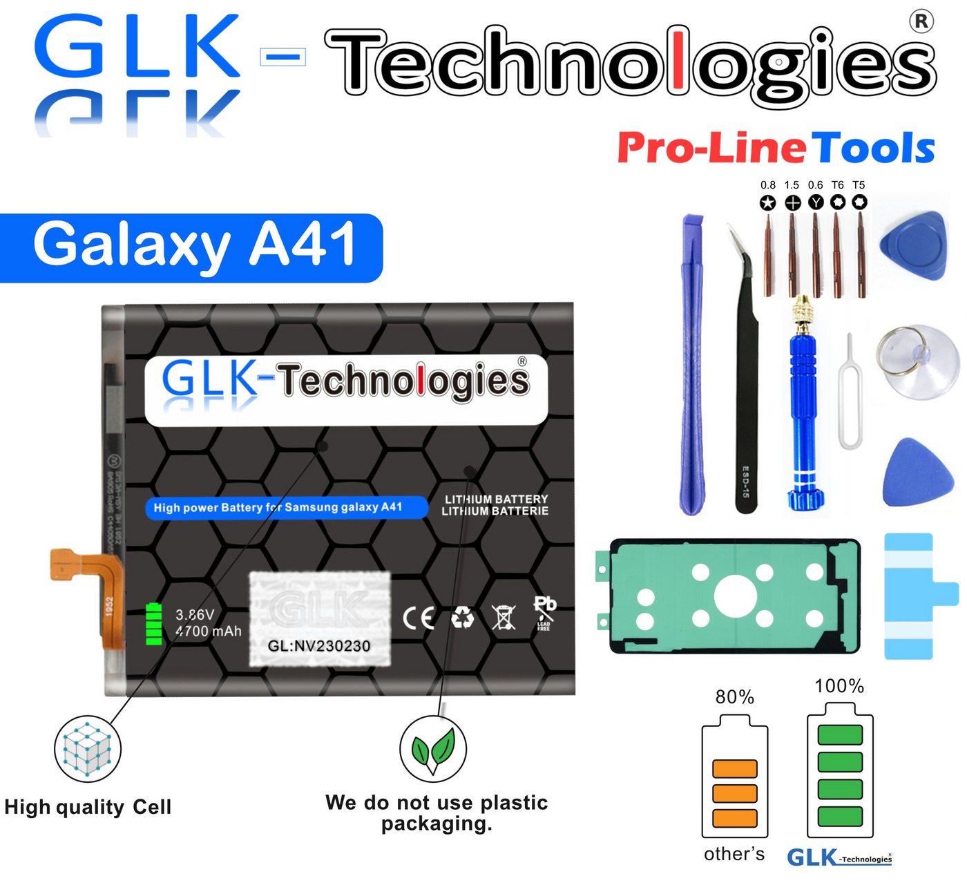 GLK-Technologies GLK Samsung Galaxy A41 A415F Akku inkl. Werkzeug Set Kit Handy-Akku (3.8 V) von GLK-Technologies