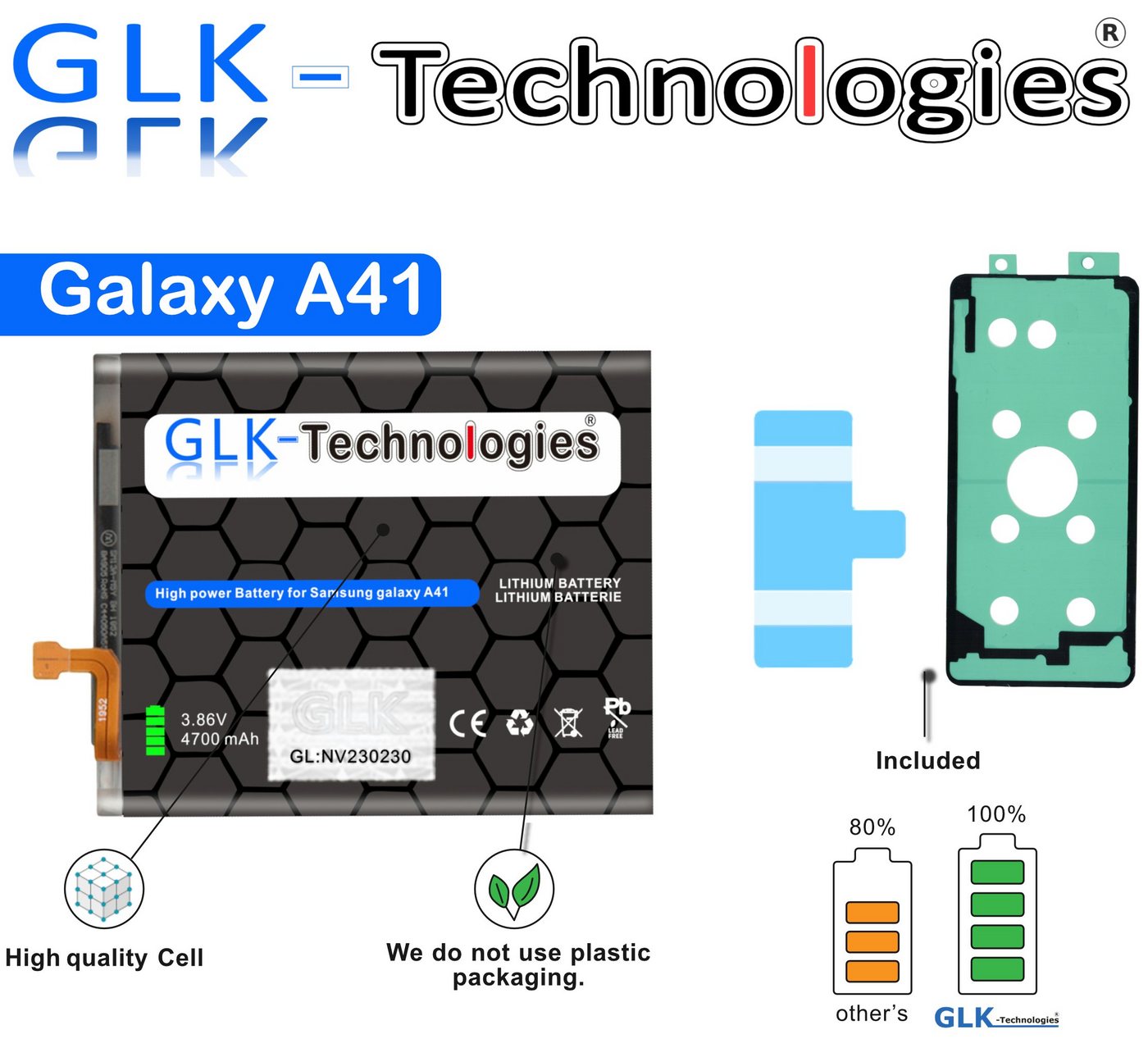 GLK-Technologies GLK Samsung Galaxy A41 A415F Akku inkl. Werkzeug Set Kit Handy-Akku von GLK-Technologies