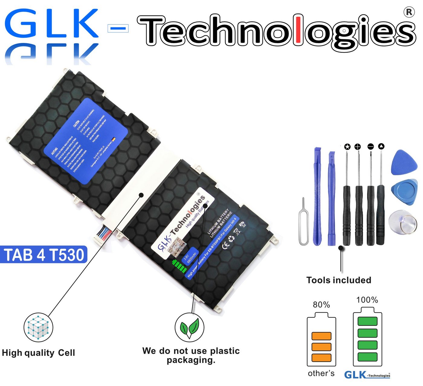 GLK-Technologies GLK akku für Samsung Galaxy tab 4 10.1 T530 SM-T530NU T535, Werkzeug Tablet-Akku 6800 mAh (3.8 V) von GLK-Technologies