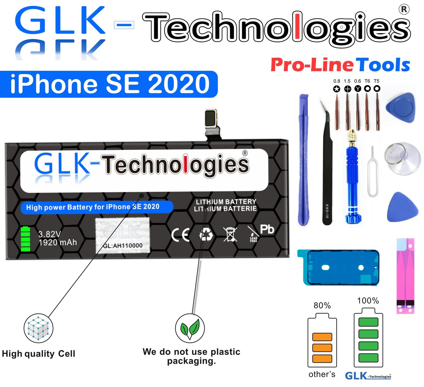 GLK-Technologies GLK für iPhone SE 2 (2020) APN A2296 A2312 Battery Akku Werkzeug Handy-Akku von GLK-Technologies