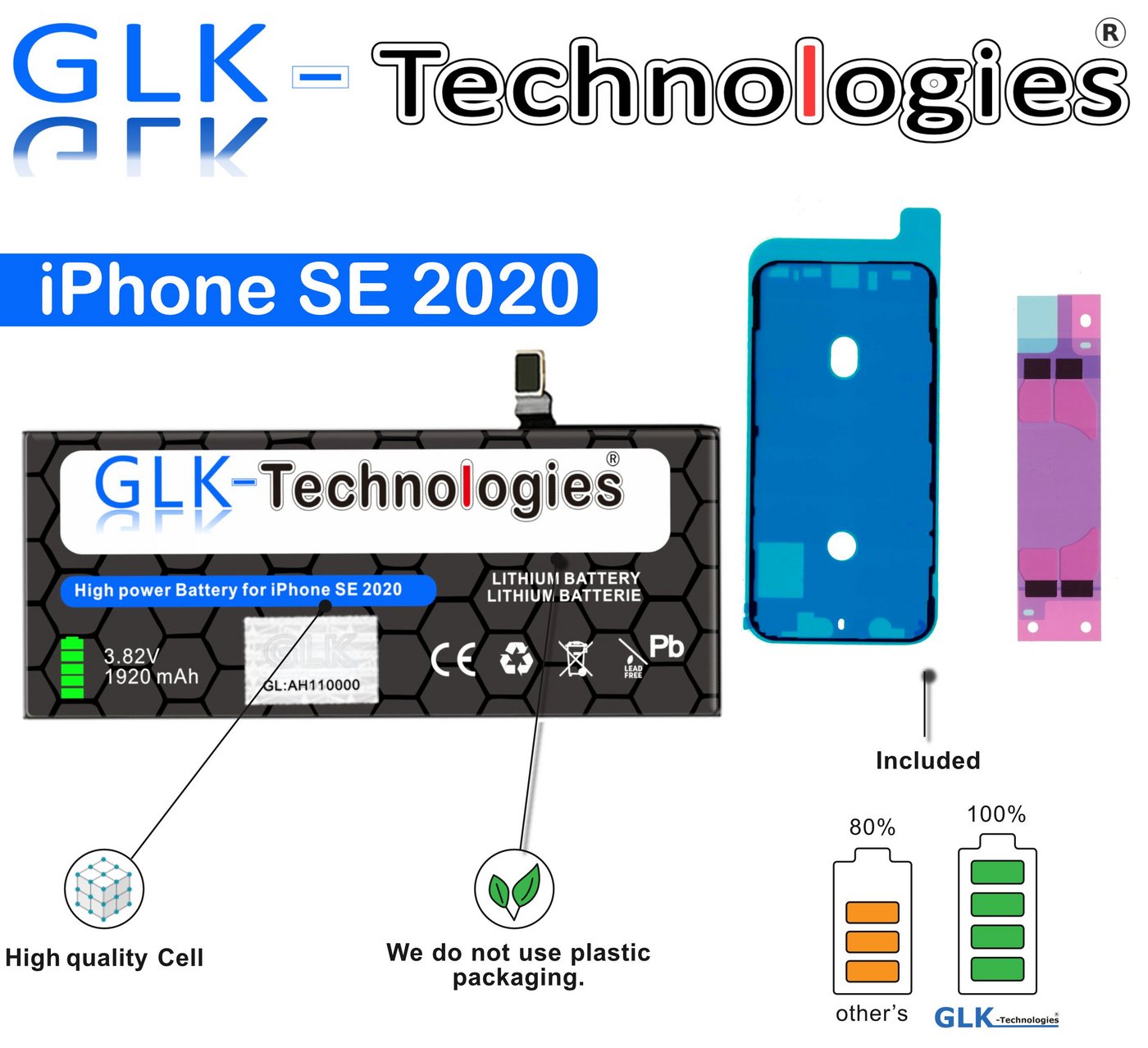 GLK-Technologies GLK für iPhone SE 2 (2020) APN A2296 A2312 Battery Ohne SET Handy-Akku von GLK-Technologies