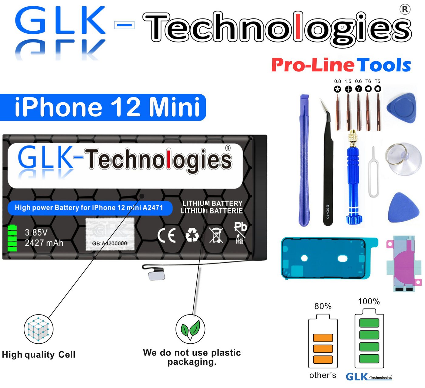 GLK-Technologies GLK mit Apple iPhone 12 Mini A2176, A2398 Profi Werkzeug Handy-Akku von GLK-Technologies