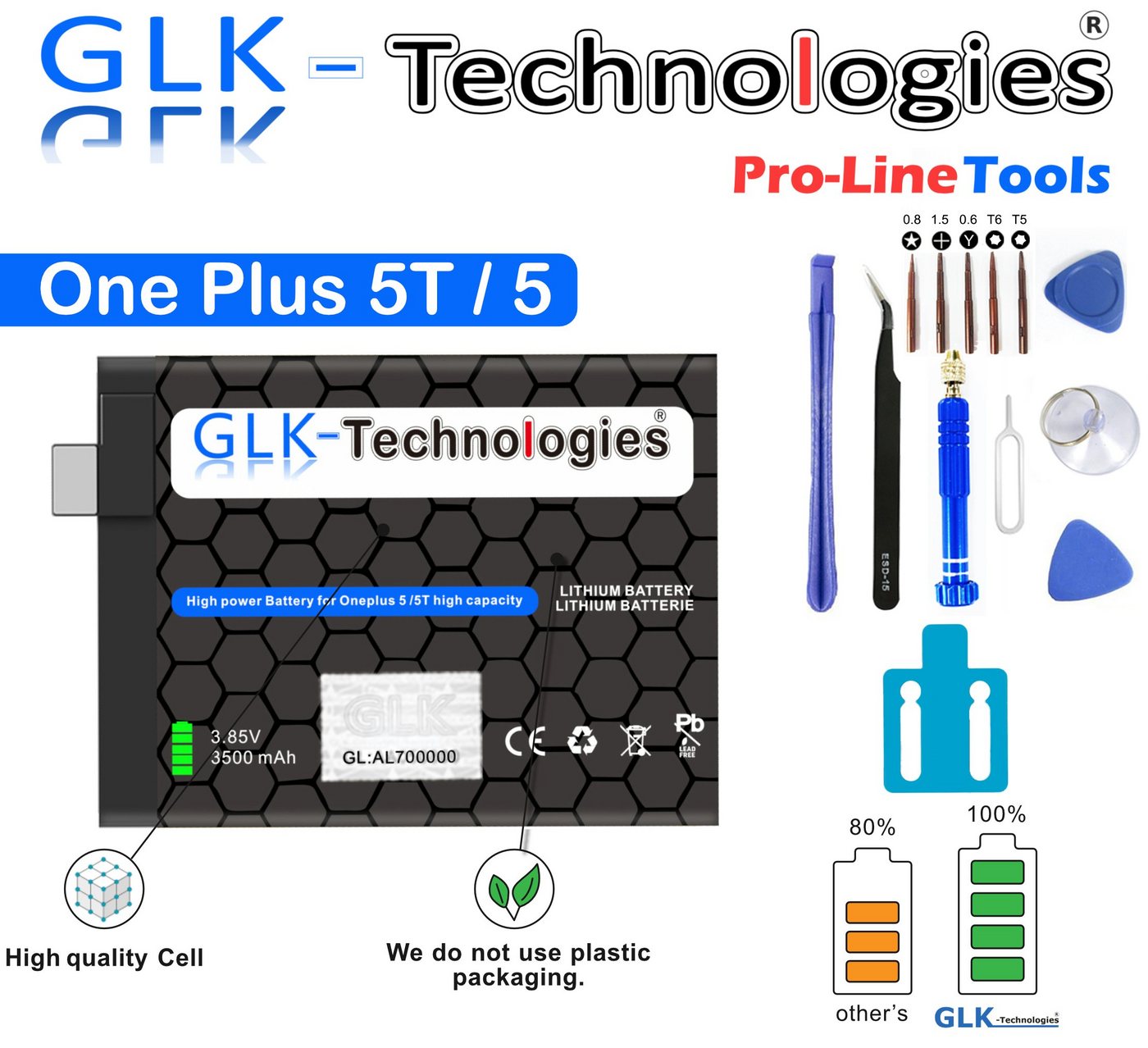 GLK-Technologies Glk Akku für OnePlus 5T OnePlus 5 BLP657 inkl. Profi Werkzeug Handy-Akku von GLK-Technologies