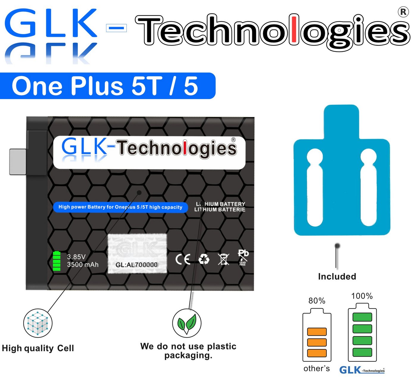 GLK-Technologies Glk-Technologies akku für OnePlus 5T OnePlus 5 BLP657 Ohne Set Handy-Akku (5.3 V) von GLK-Technologies