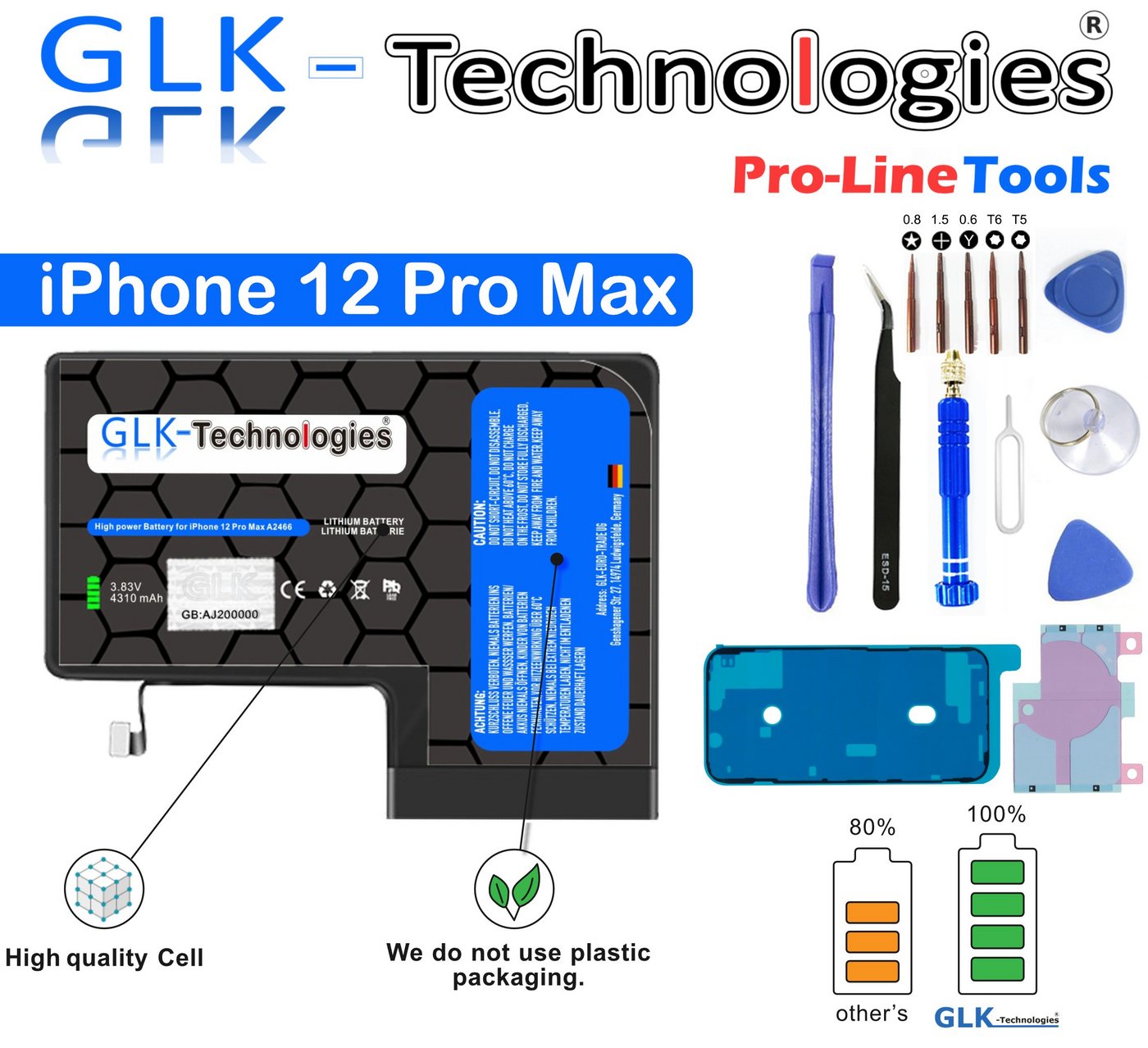 GLK-Technologies Glk-Technologies für Apple iPhone 12 Pro Max A2342 Werkzeug Handy-Akku (3.85 V) von GLK-Technologies