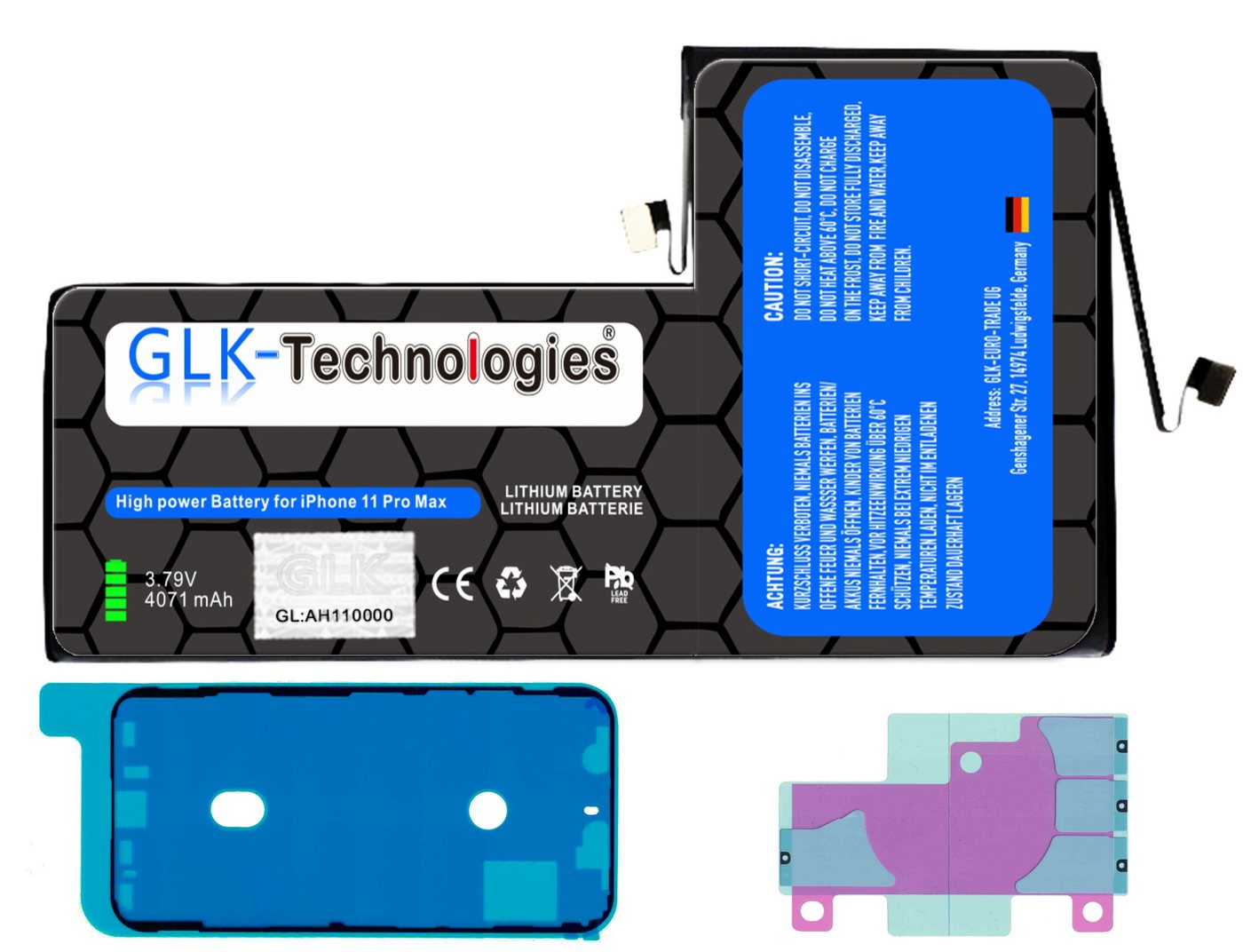 GLK-Technologies High Power Ersatz Akku für Apple iPhone 11 Pro Max 2X Klebebandsätze Smartphone-Akku 4071 mAh (3,8 V) von GLK-Technologies