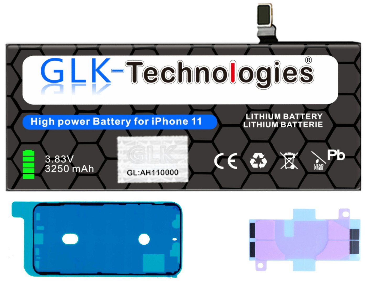 GLK-Technologies High Power Ersatz Akku für Apple iPhone 11 inkl. 2X Klebebandsätze Smartphone-Akku 3250 mAh (3,8 V) von GLK-Technologies