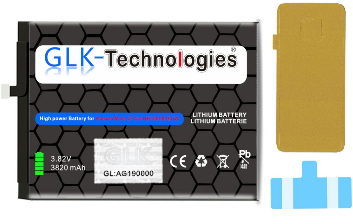 GLK-Technologies High Power Ersatz Akku für Huawei Mate 20 Lite / P10 Plus / Honor inkl. Klebestreifen Smartphone-Akku 3820 mAh (3,8 V) von GLK-Technologies