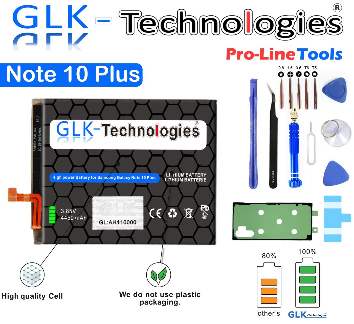 GLK-Technologies High Power Ersatz Akku kompatibel mit Samsung Galaxy Note 10 Plus 5G N975F EB-BN972ABU, GLK-Technologies Battery, accu, 4450mAh, inkl. Werkzeug Set Kit Smartphone-Akku 4450 mAh (3.8 V) von GLK-Technologies