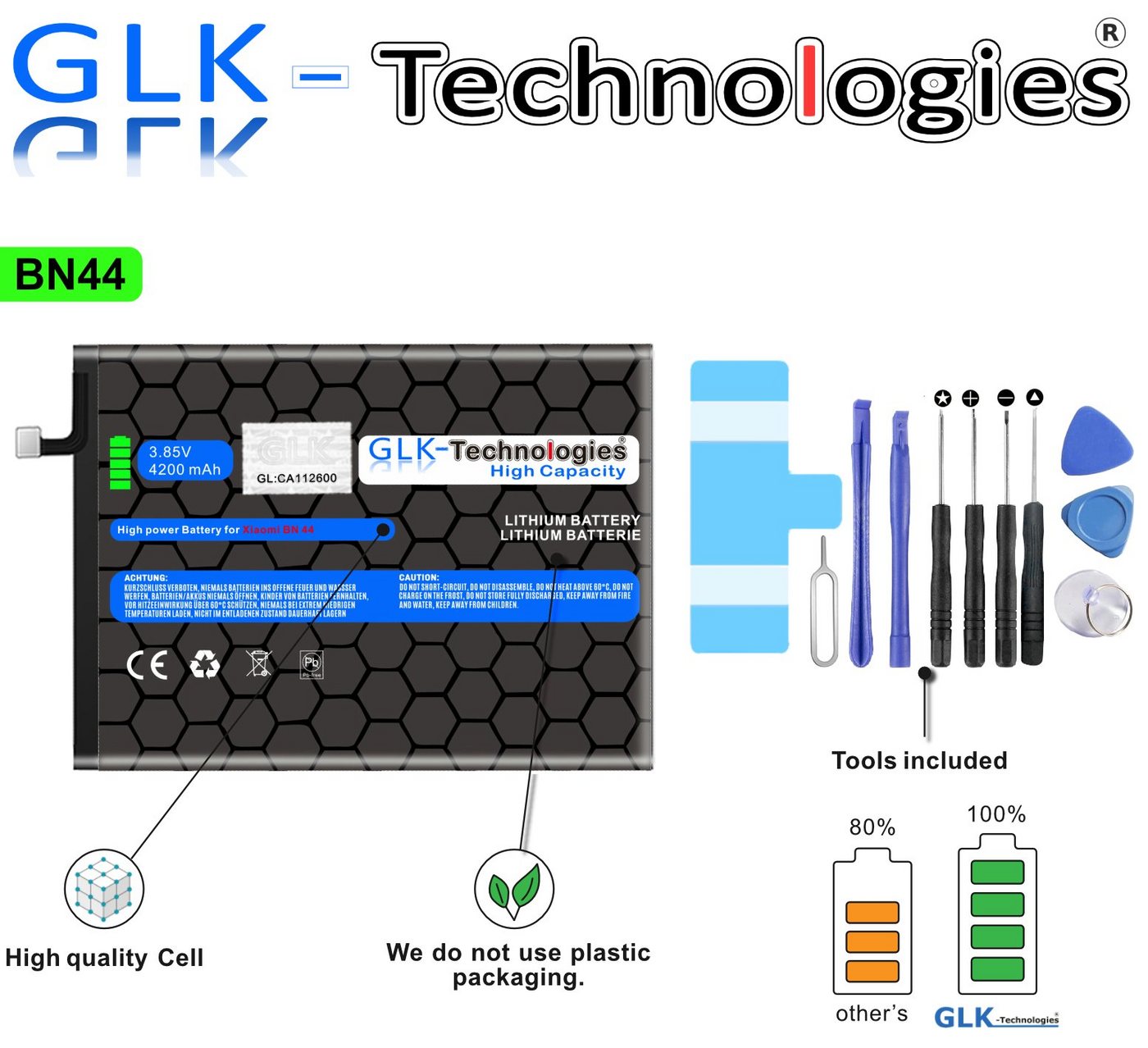 GLK-Technologies High Power Ersatzakku BN44 für Xiaomi Redmi Note 5 Redmi 5 Plus, Original GLK-Technologies Battery, accu, 4200mAh Akku, inkl. Werkzeug Set Kit NEU Smartphone-Akku 4200 mAh (3.8 V) von GLK-Technologies
