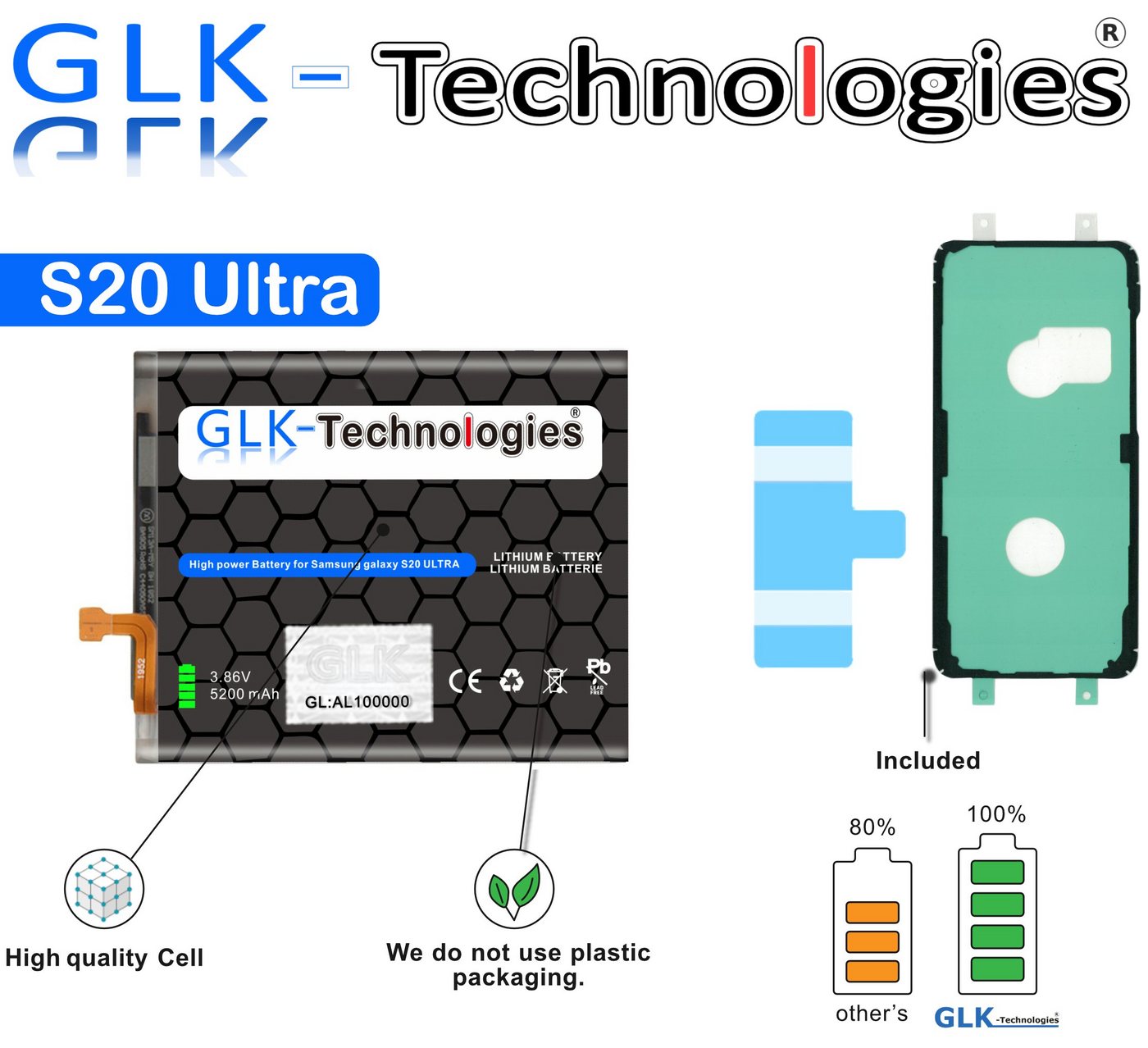 GLK-Technologies High Power Ersatzakku für Samsung Galaxy S20 Ultra SM-G988B Ohne Set Handy-Akku von GLK-Technologies