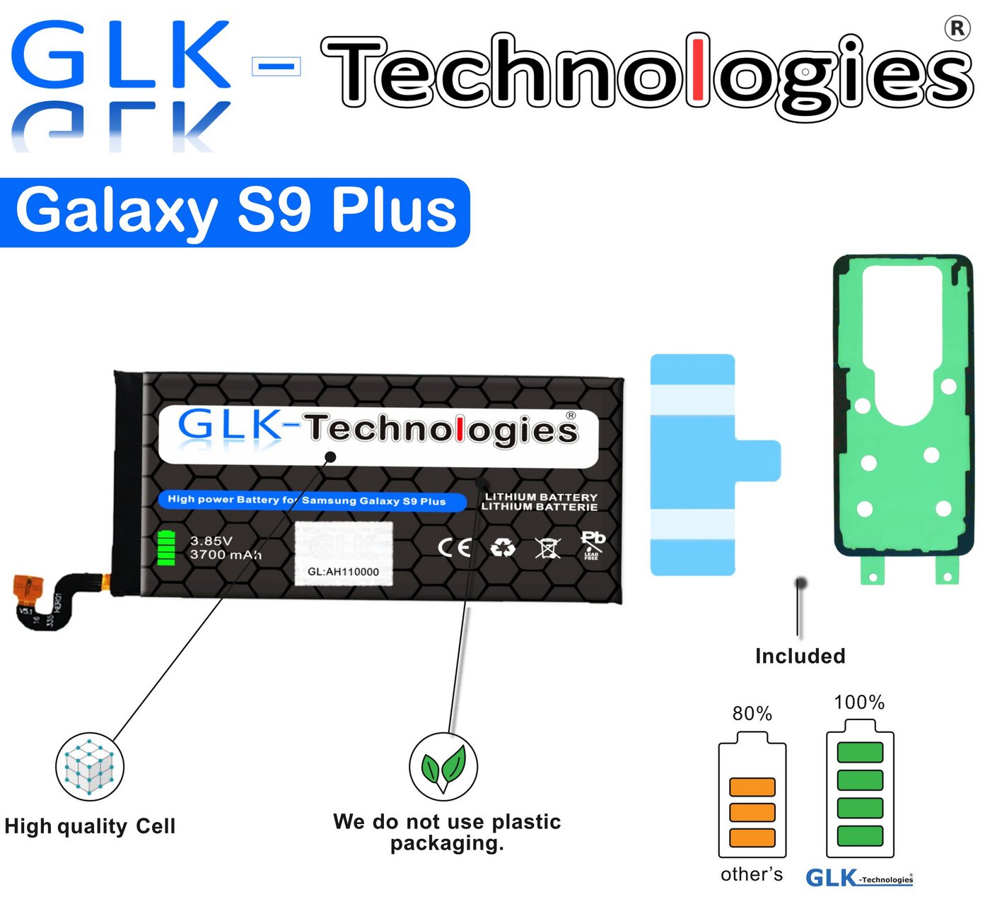 GLK-Technologies High Power Ersatzakku kompatibe mit Samsung Galaxy S9 + Plus SM-G965F EB-BG965ABA Ohne Set Smartphone-Akku von GLK-Technologies