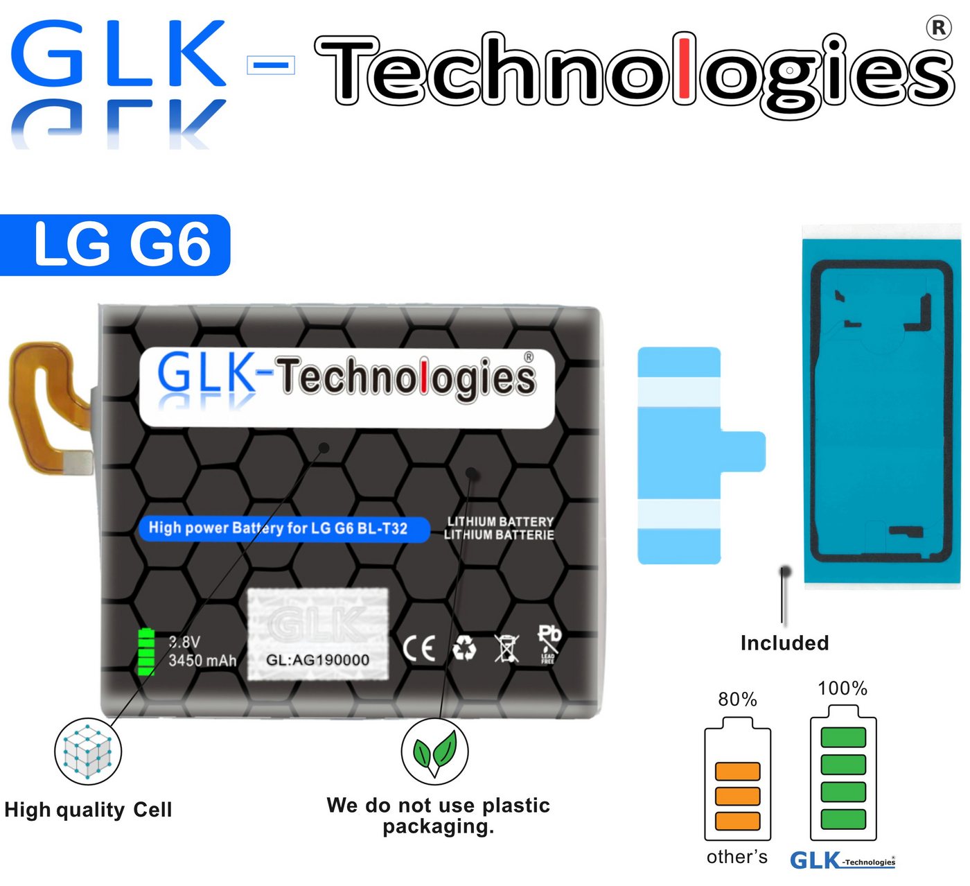 GLK-Technologies High Power Ersatzakku kompatibel mit LG G6 G6+ H870 H871 H872 LS993 VS998, GLK-Technologies Battery, accu, 3450 mAh Akku, Ohne Set Smartphone-Akku 3450 mAh von GLK-Technologies