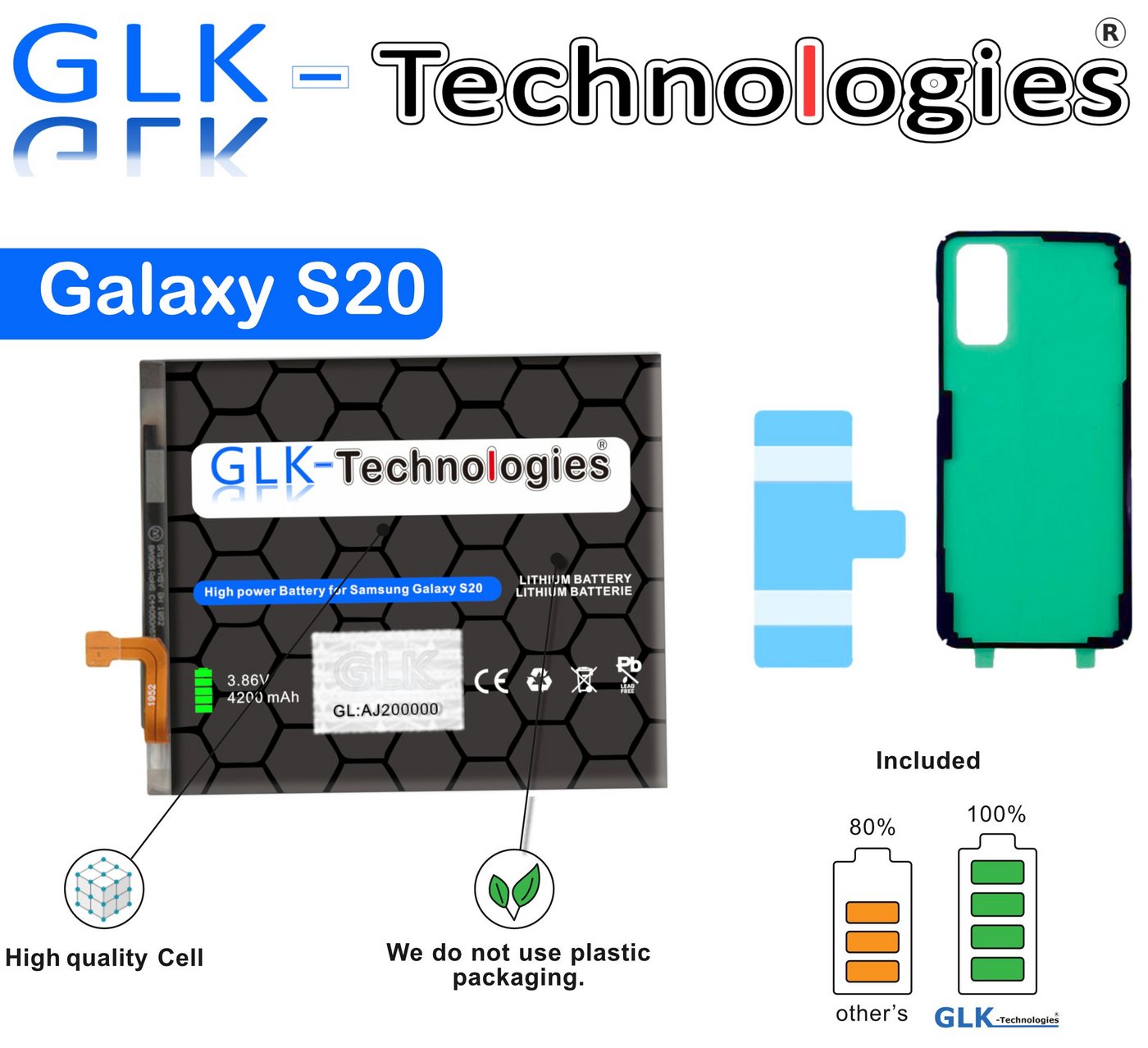 GLK-Technologies High Power Ersatzakku kompatibel mit Original Samsung Akku EB-BG980ABY Galaxy S20 SM-G980F GLK-Technologies Ohne Set Smartphone-Akku 4200 mAh (3.86 V) von GLK-Technologies