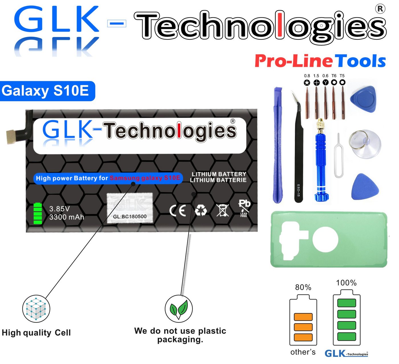 GLK-Technologies High Power Ersatzakku kompatibel mit Samsung Galaxy S10e G970F EB-BG970AB Smartphone-Akku 3300 mAh (3,85 V) von GLK-Technologies