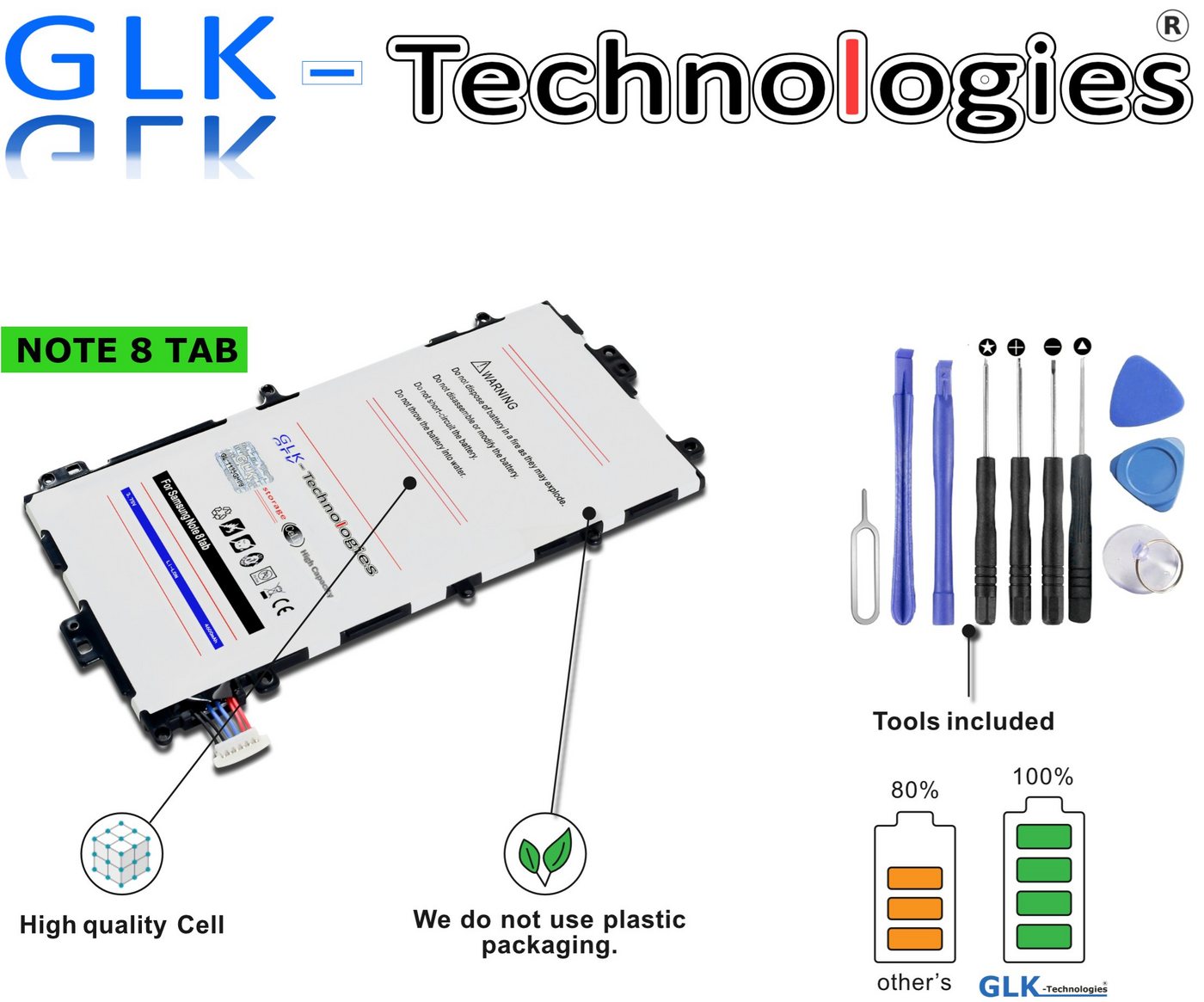 GLK-Technologies High Power Ersatzakku kompatibel mit Samsung Note 8 8.0 SP3770E1H N5110 N5100 N5120 N5110 sgh-i467, Original GLK-Technologies Battery, accu, 4600mAh Akku, inkl. Werkzeug Set Kit NEU Tablet-Akku 4600 mAh (3.8 V) von GLK-Technologies