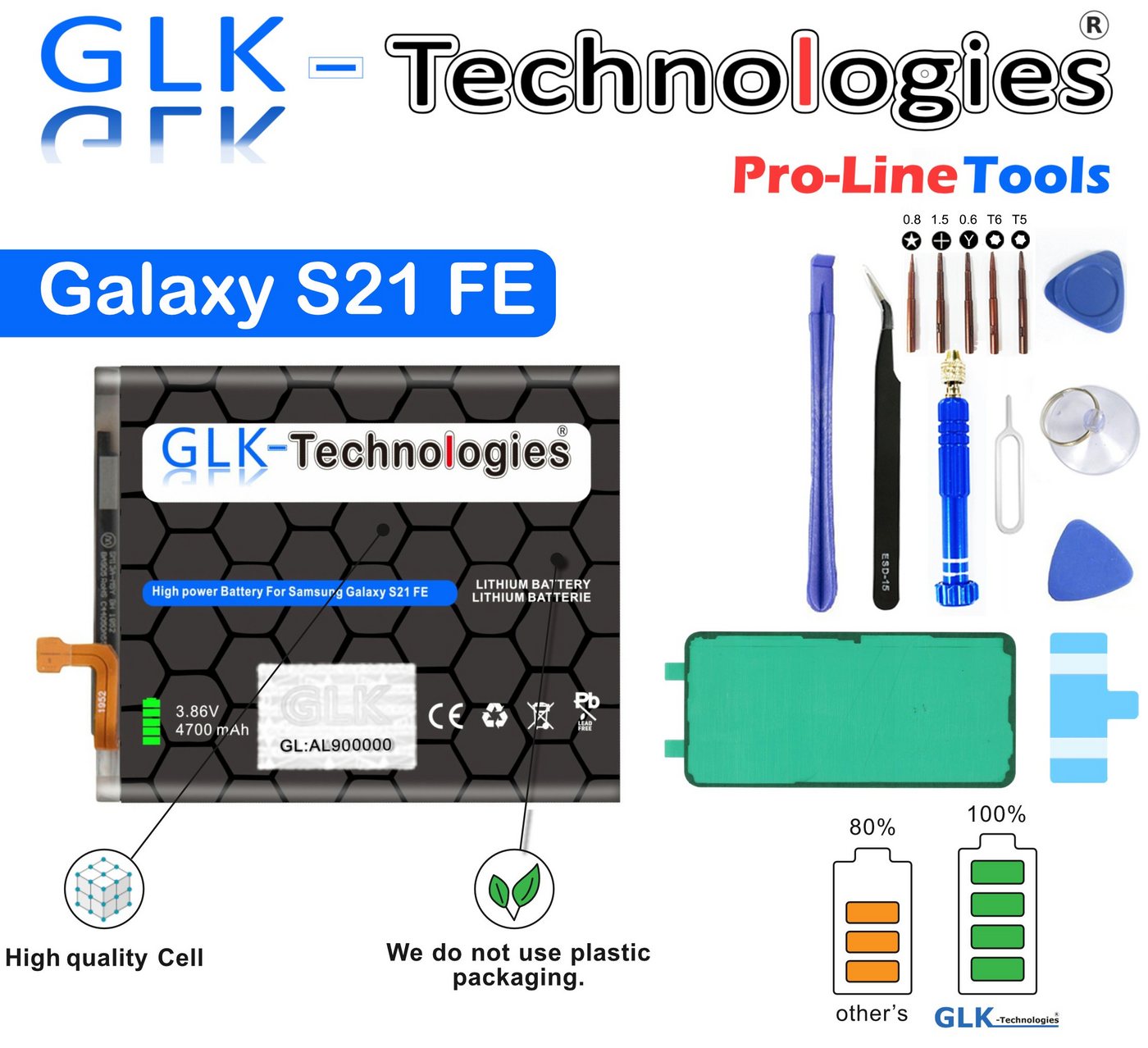 GLK-Technologies Samsung Galaxy S21 FE 5G SM-G990 EB-BG990ABY Handy-Akku Inklusive Profi Werkzeug Set 4700 mAh von GLK-Technologies