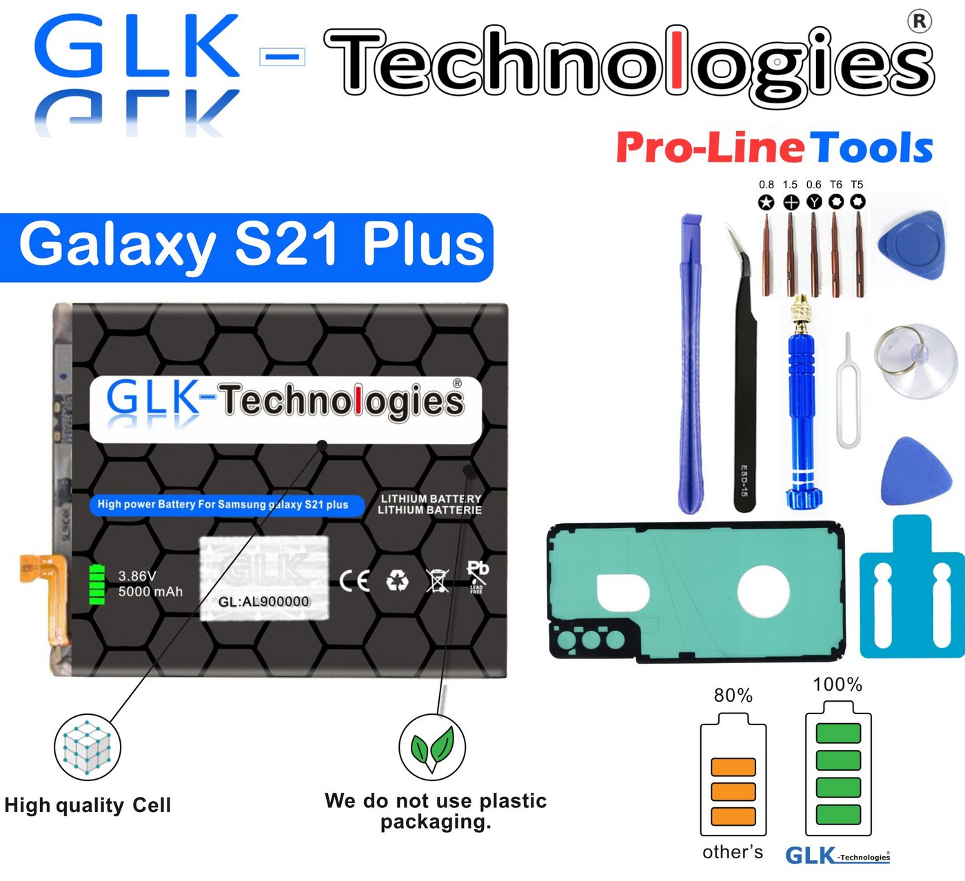 GLK-Technologies Samsung Galaxy S21 Plus G996B EB-BG996ABY Handy-Akku Inklusive Profi Werkzeug Set 4200 mAh von GLK-Technologies