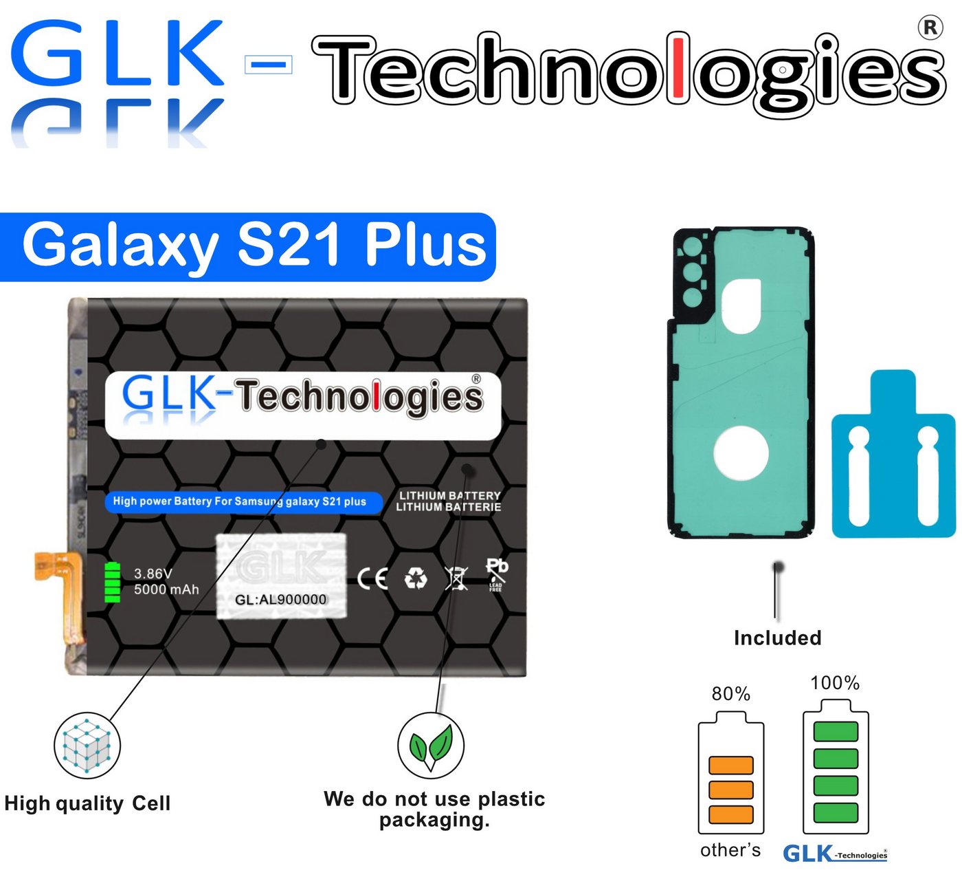 GLK-Technologies Samsung Galaxy S21 Plus G996B EB-BG996ABY Handy-Akku inkl. 2X Klebebandsätze 4200 mAh von GLK-Technologies