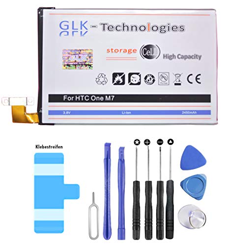 High Power Ersatzakku für HTC One M7 BN07100 | Original GLK-Technologies Battery | accu | 2450 mAh Akku | inkl. Werkzeug Set Kit NEU von GLK-Technologies