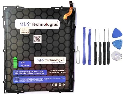 High Power Ersatzakku für Samsung Galaxy Tab A 10.1 2016 GLK-Technologies Battery 7500mAh SM-T580 SM-T585 SM-T585C SM-P580 SM-P585 SM-T587 SM-T587P EB-BT585ABA Akku inkl. Werkzeug Set Kit NUE von GLK-Technologies