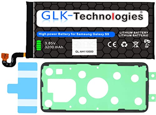 High Power Ersatzakku kompatibel mit Samsung Galaxy S9 SM-G960F/DS EB-BG960ABE | Original GLK-Technologies Battery | accu | 3200 mAh Akku | inkl. 2X Klebebandsätze von GLK-Technologies