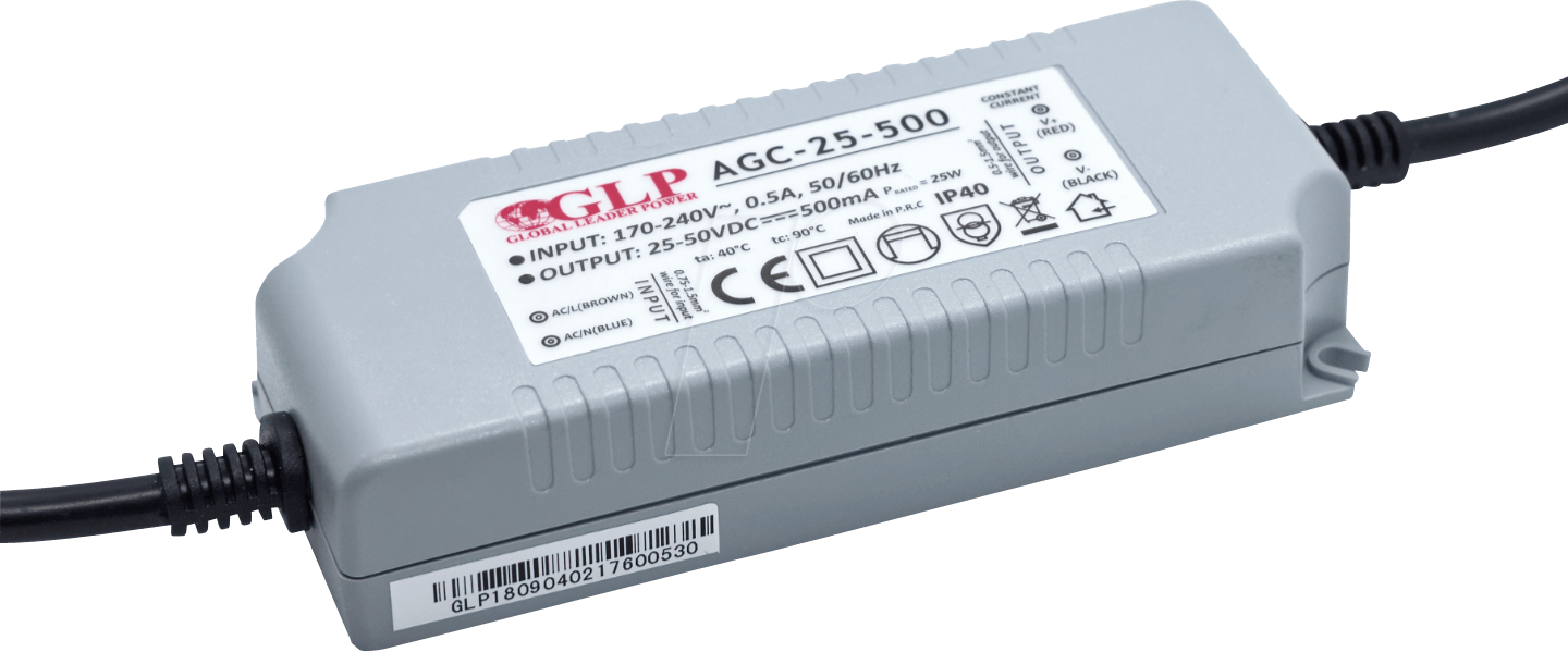 AGC-25-500 - LED-Netzteil, 25 W, 500 mA, 25-50 V DC, IP40 von GLOBAL LEADER POWER