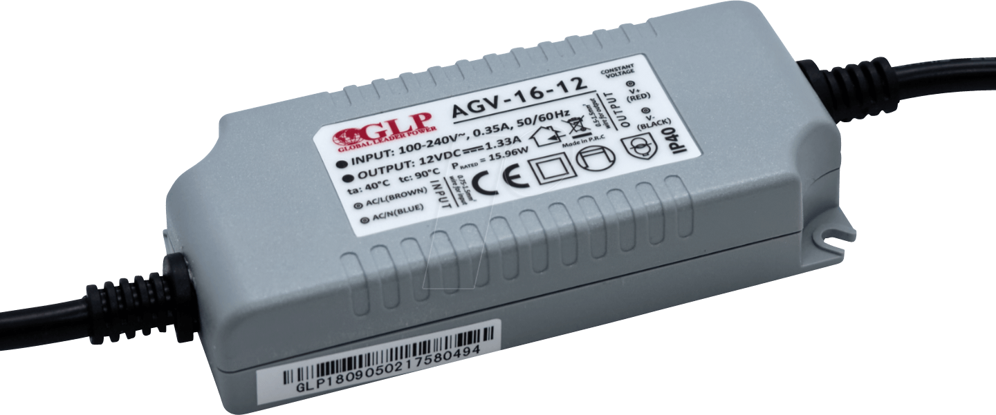 AGV-16-12 - LED-Netzteil, 15,96 W, 12 V DC, 1,33 A, IP40 von GLOBAL LEADER POWER