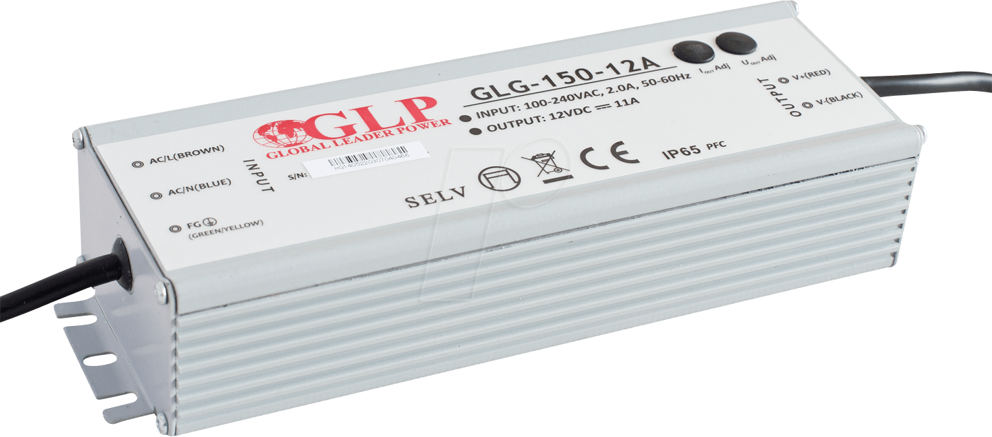 GLG-150-12A - LED-Netzteil, 150 W, 12 V DC, 12,5 A, TÜV, IP65, CV+CC von GLOBAL LEADER POWER