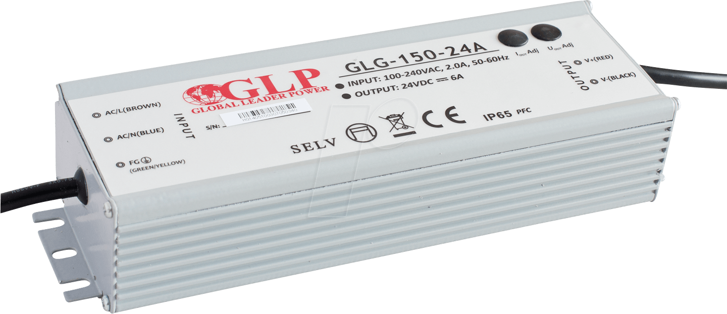 GLG-150-24A - LED-Netzteil, 151,2 W, 24 V DC, 6,3 A, TÜV, IP65, CV+CC von GLOBAL LEADER POWER