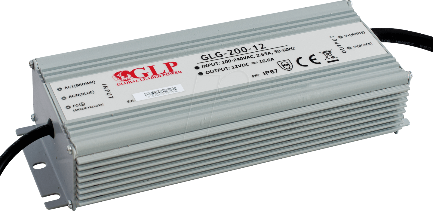 GLG-200-12 - LED-Netzteil, 199,2 W, 12 V DC, 16,6 A, TÜV, IP67, CV+CC von GLOBAL LEADER POWER