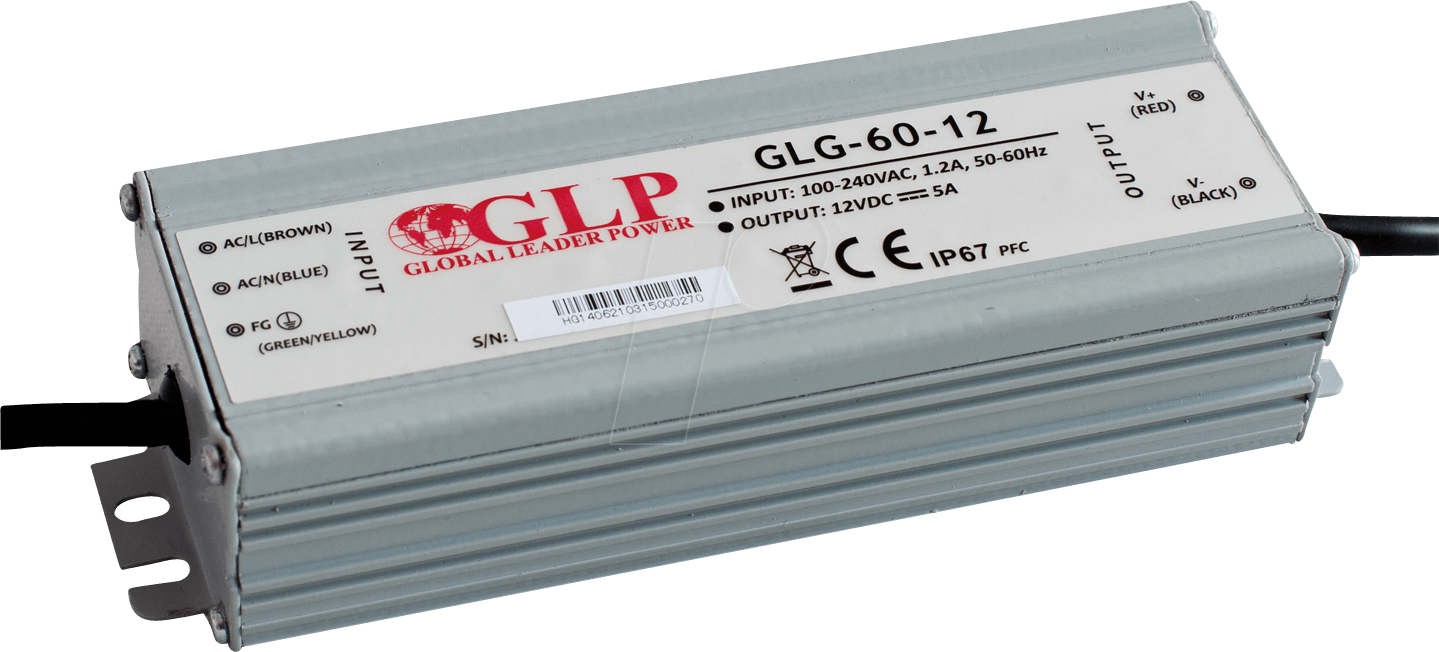 GLG-60-12 - LED-Netzteil, 60 W, 12 V DC, 5 A, IP67, CV+CC von GLOBAL LEADER POWER