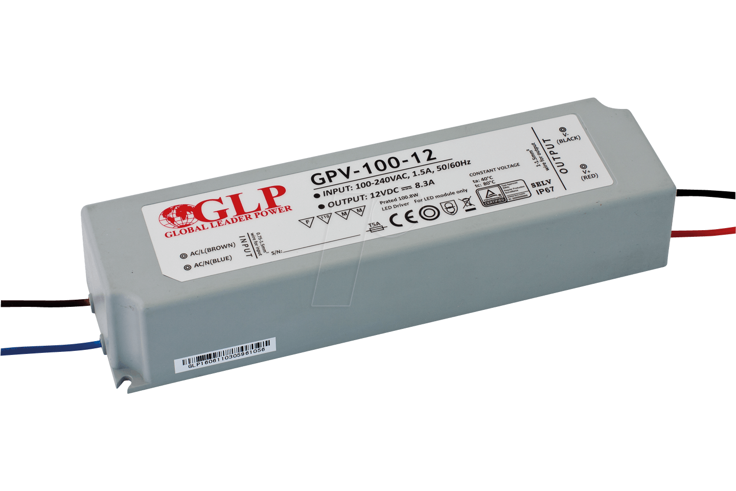 GLP GPV-100-24 - LED-Netzteil, 100,8 W, 24 V DC, 4,2 A, TÜV-geprüft, IP67 von GLOBAL LEADER POWER