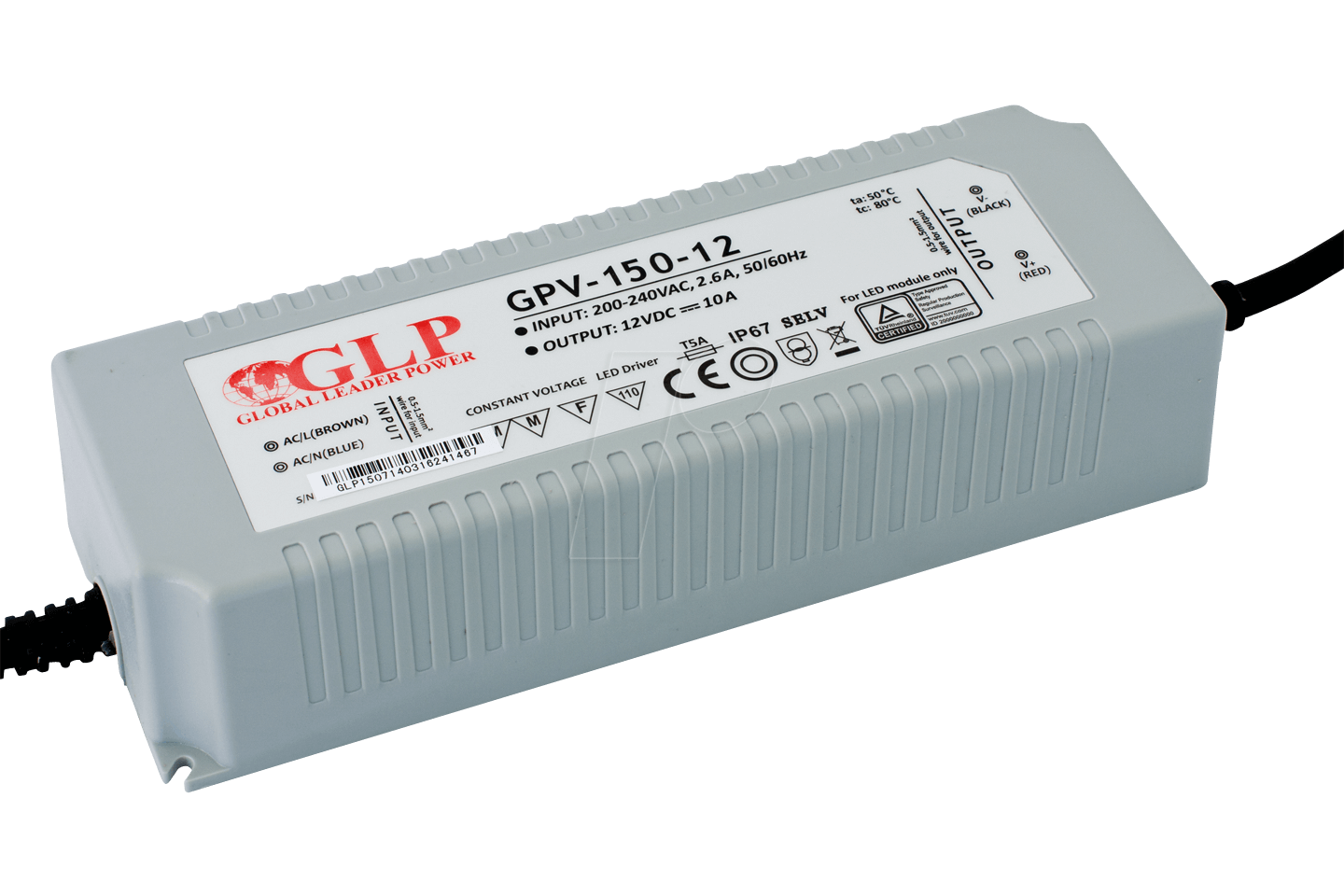 GLP GPV-150-12 - LED-Netzteil, 120 W, 12 V DC, 10 A, TÜV-geprüft, IP67 von GLOBAL LEADER POWER