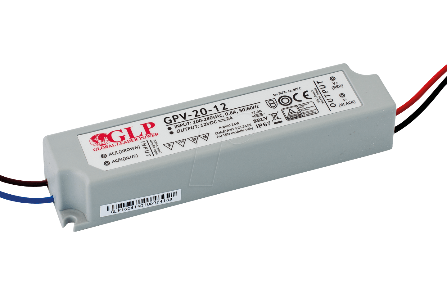 GLP GPV-20-12 - LED-Netzteil, 24 W, 12 V DC, 2 A, TÜV-geprüft, IP67 von GLOBAL LEADER POWER