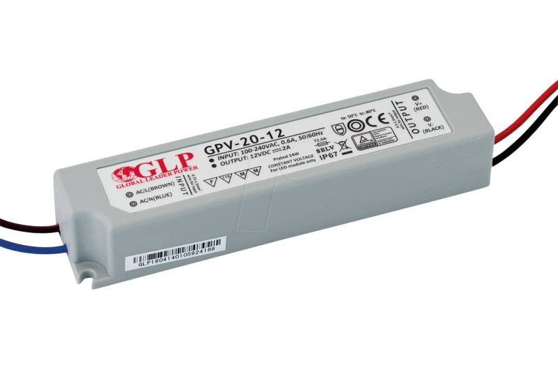 GLP GPV-20-24 - LED-Netzteil, 24 W, 24 V DC, 1 A, TÜV-geprüft, IP67 von GLOBAL LEADER POWER