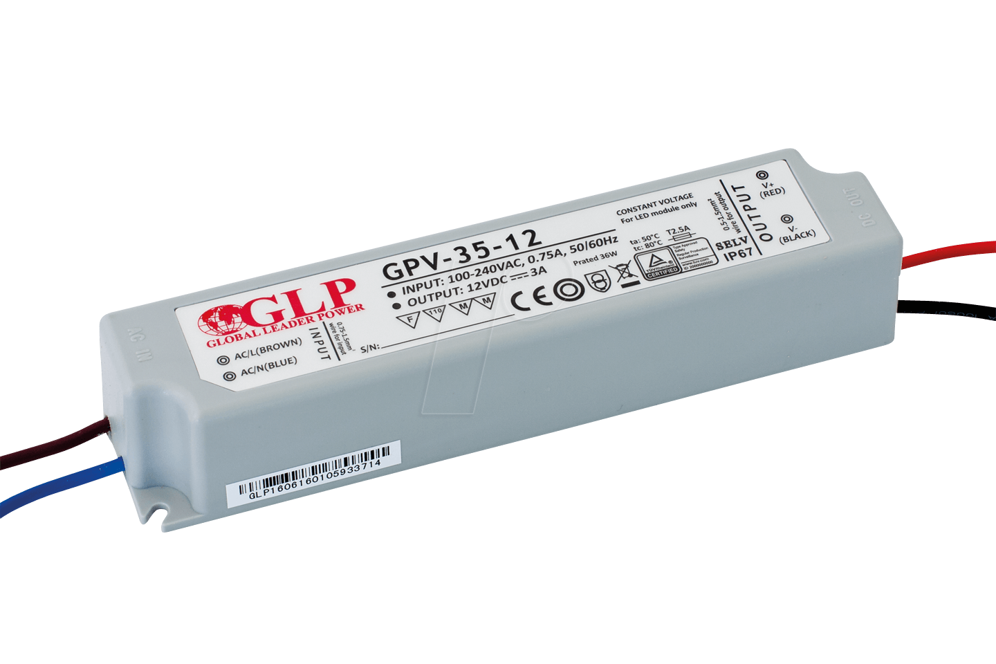 GLP GPV-35-24 - LED-Netzteil, 36 W, 24 V DC, 1,5 A, TÜV-geprüft, IP67 von GLOBAL LEADER POWER