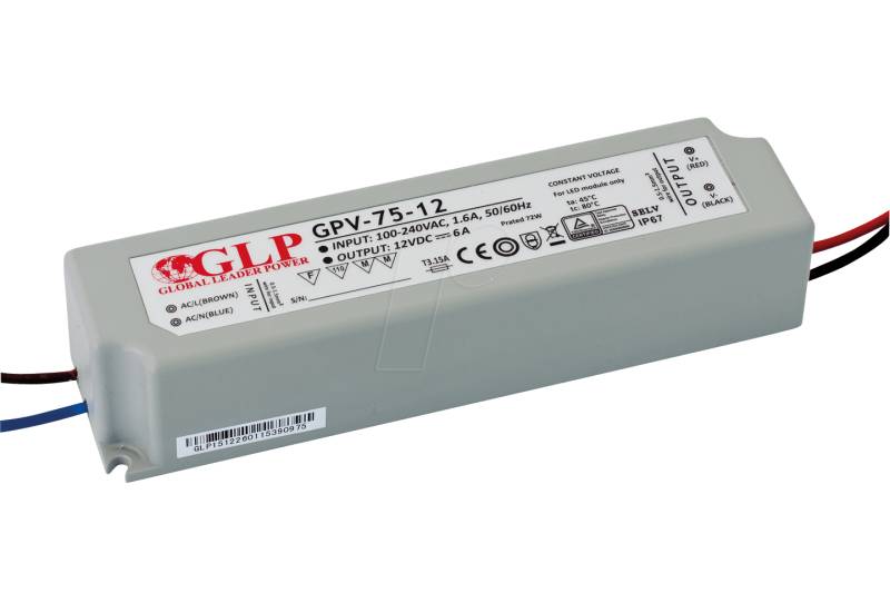 GLP GPV-75-24 - LED-Netzteil, 72 W, 24 V DC, 3 A, TÜV-geprüft, IP67 von GLOBAL LEADER POWER