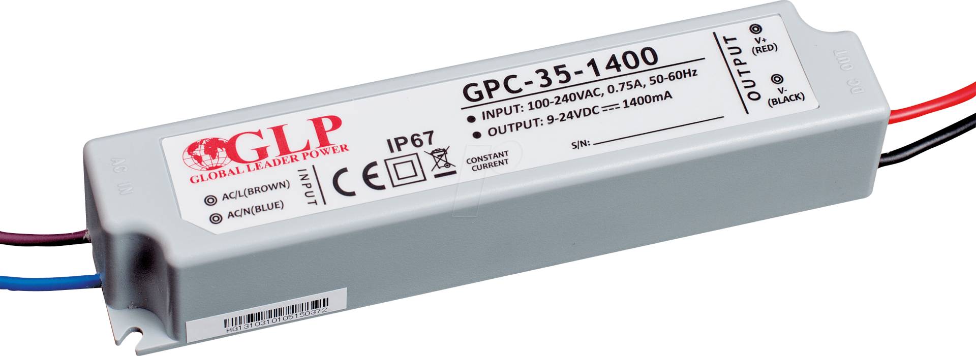 GPC-35-1400 - LED-Netzteil, 33,6 W, 1400 mA, 9-24 V DC, IP67 von GLOBAL LEADER POWER