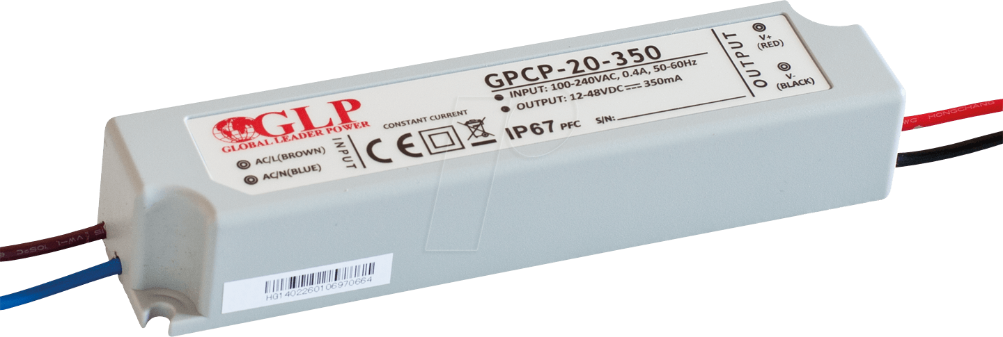 GPCP-20-350 - LED-Netzteil, 16,8 W, 350 mA, 12-48 V DC, IP67, mit PFC von GLOBAL LEADER POWER