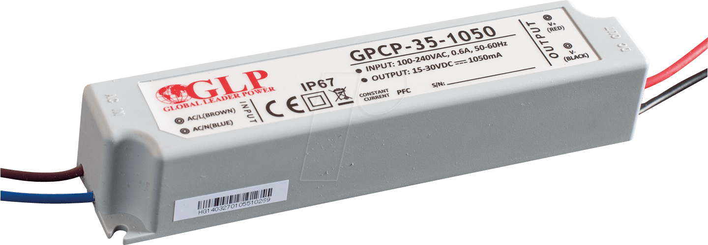 GPCP-35-700 - LED-Netzteil, 33,6 W, 700 mA, 24-48 V DC, IP67, mit PFC von GLOBAL LEADER POWER