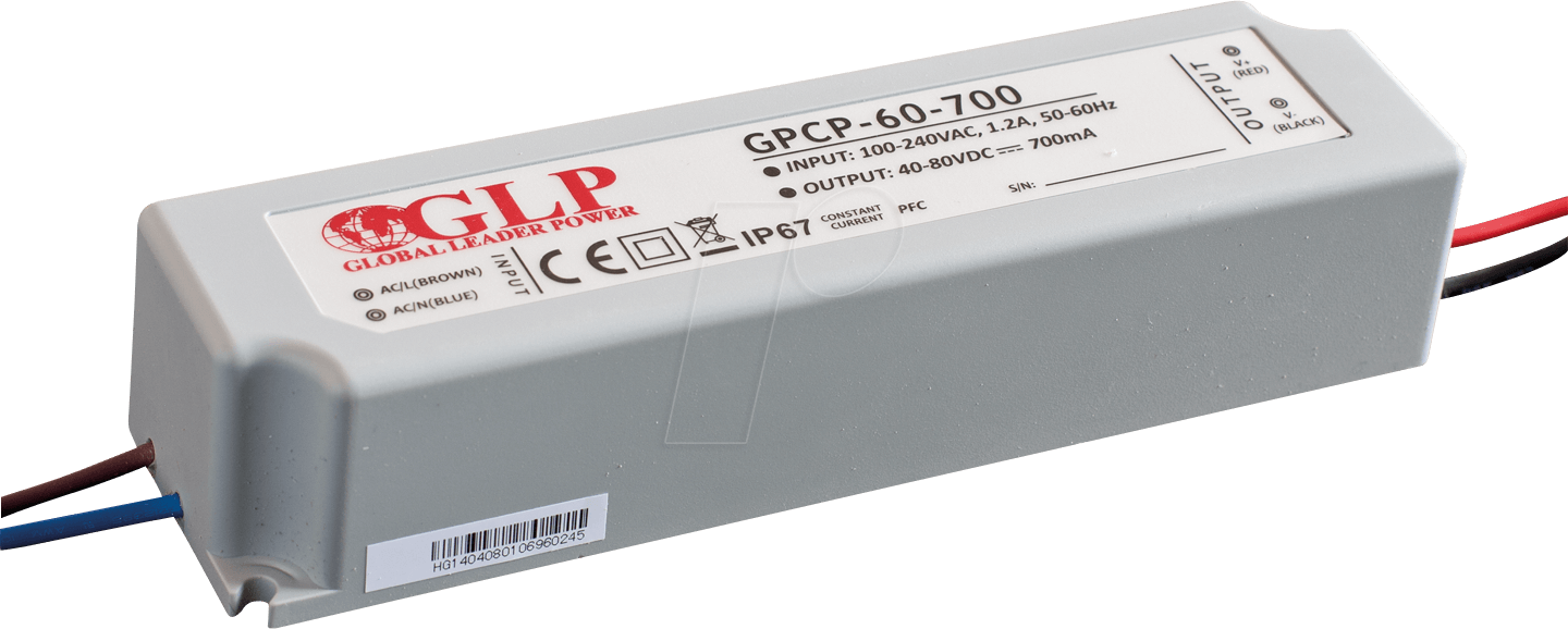 GPCP-60-1050 - LED-Netzteil, 63 W, 1050 mA, 30-60 V DC, IP67, mit PFC von GLOBAL LEADER POWER