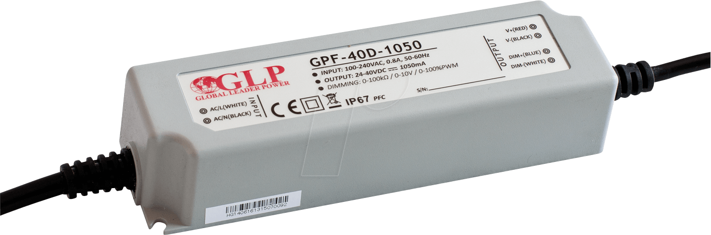 GPF-40D-700 - LED-Netzteil, 42 W, 36-60 V DC, 700 mA, IP67, CV+CC, dimmbar von GLOBAL LEADER POWER