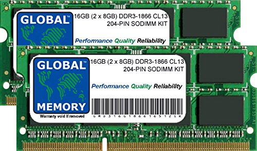 16GB (2 x 8GB) DDR3 1866MHz PC3-14900 204-PIN SODIMM ARBEITSSPEICHER RAM FÜR Intel IMAC Retina 5K (Ende 2015) von GLOBAL MEMORY